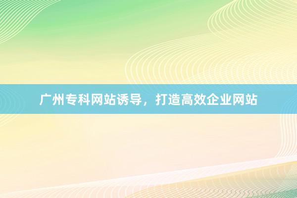 广州专科网站诱导，打造高效企业网站